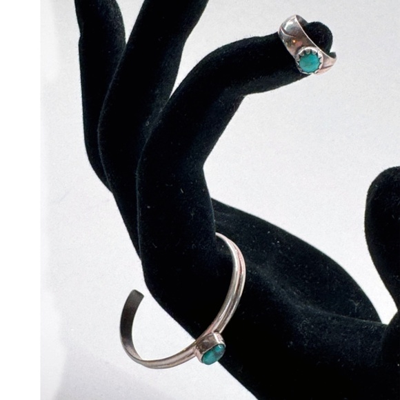 Navajo Sterling Silver Bracelet & Ring with Turquoise - Picture 2 of 8